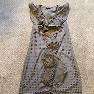 Ryu Boho Ruffle Cutout Dress – Taupe Neutral – Size Small